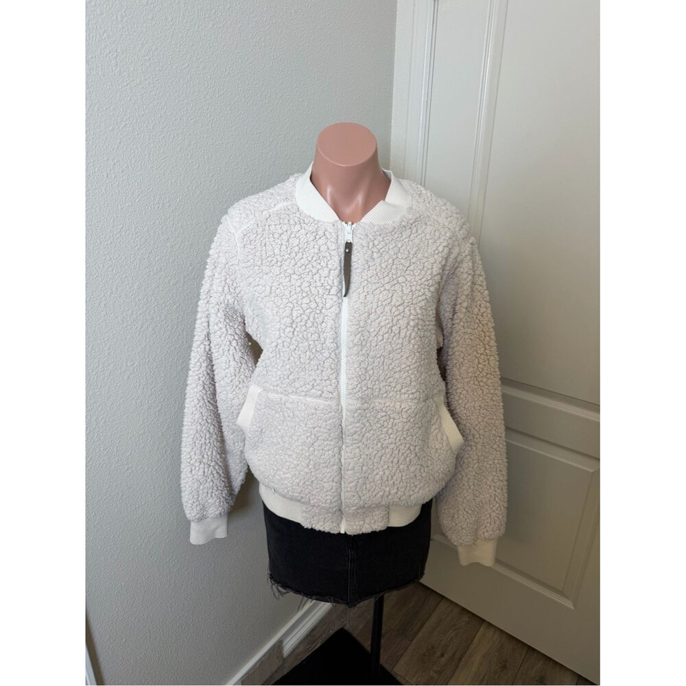 Prana Cozy Ivory Sherpa Bomber Jacket Sz L